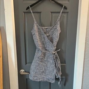 Aerie Navy and White Checkered Gingham Wrap Mini Dress